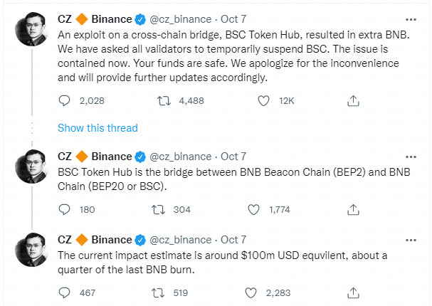 史上最大!“华人首富”旗下区块链币安项目被盗<strong></p>
<p>币安BNB</strong>,案值 8.5亿美元