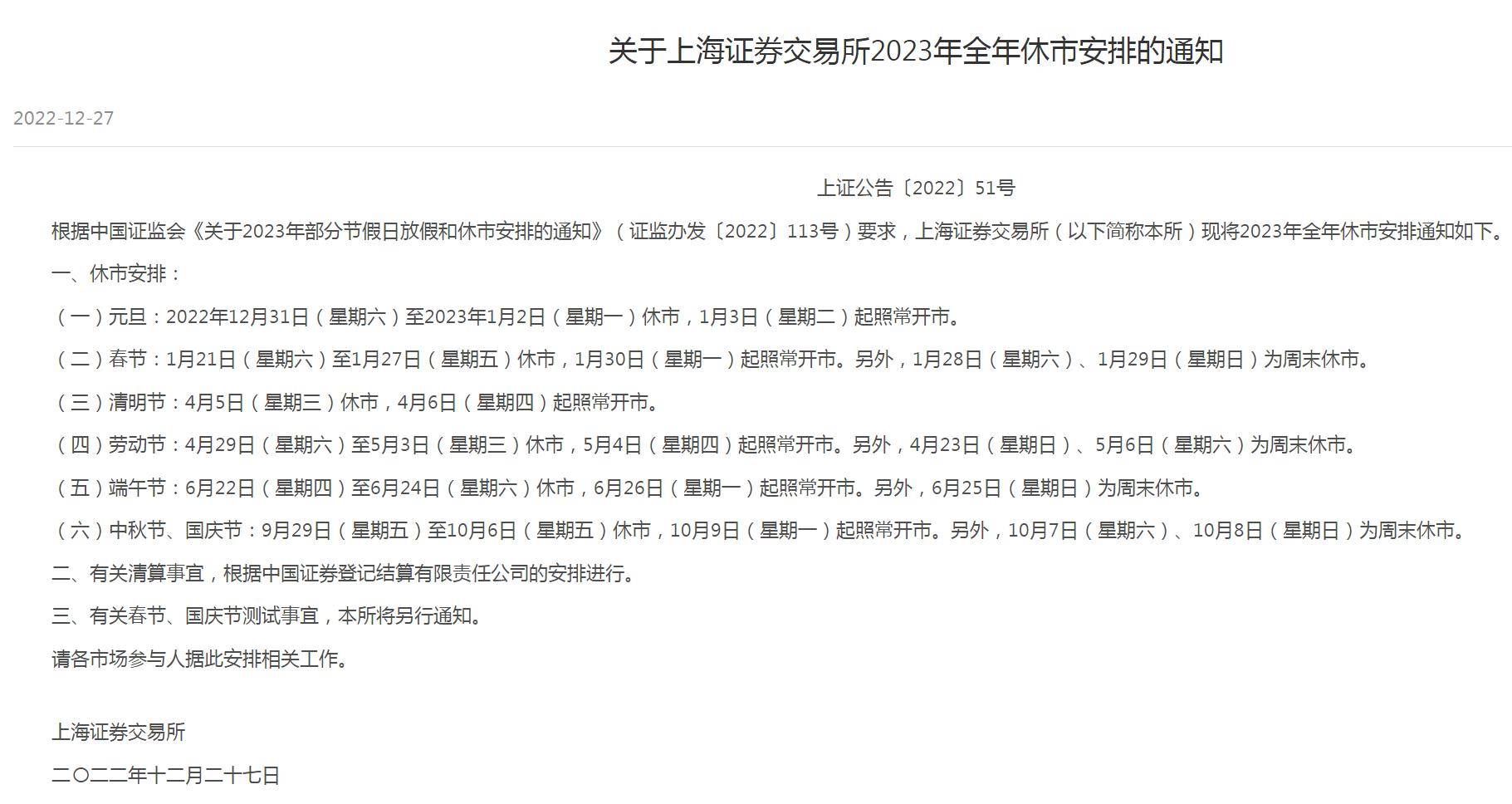 股民注意<strong></p>
<p>币通idbex交易所</strong>！沪深交易所2023年休市安排公布（含港股通）