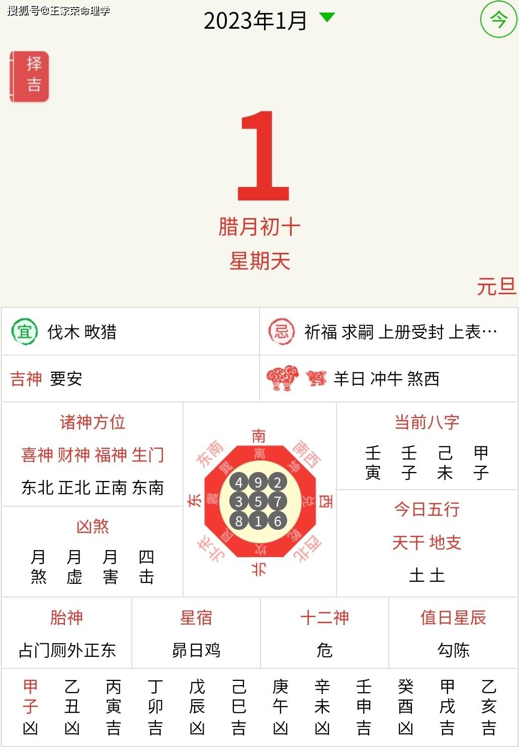 每日黄历查询 2023年1月1日 吉日吉时