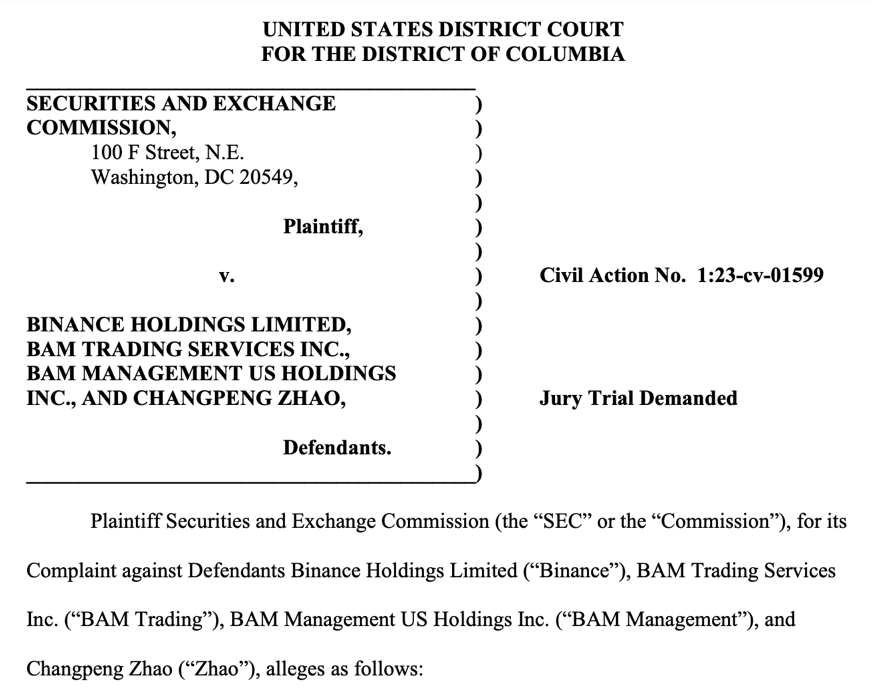 币圈巨震！美国证监会起诉币安、赵长鹏