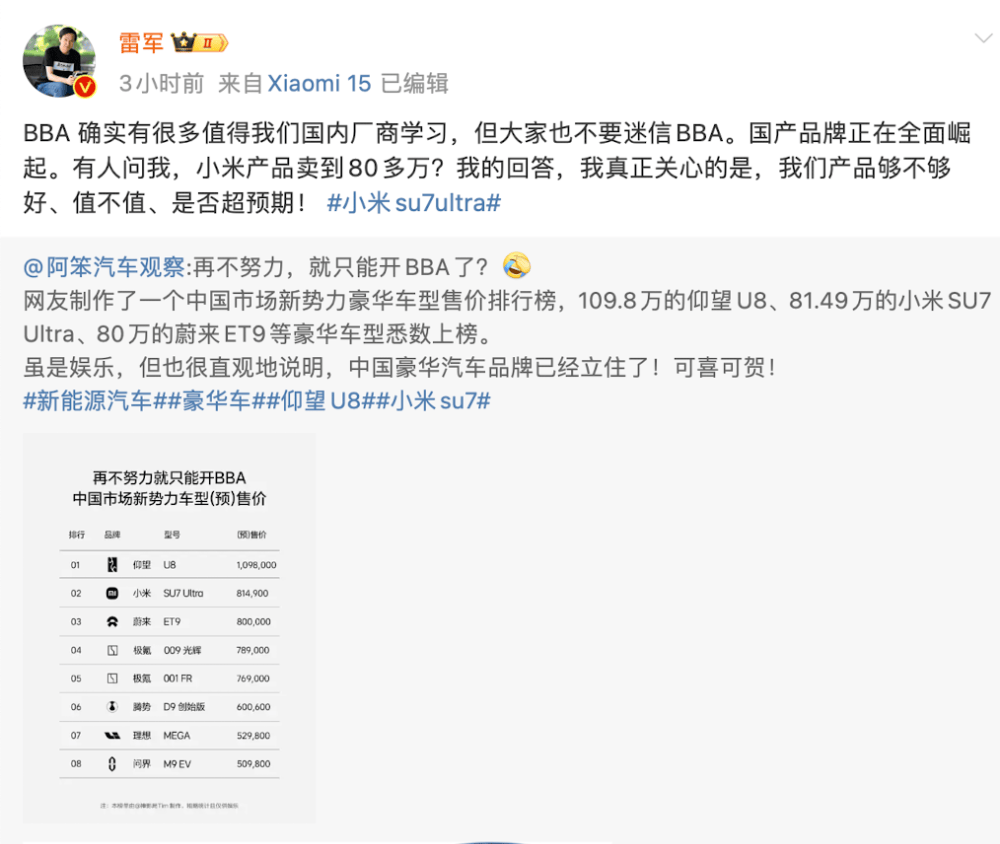 小米汽车卖到80多万<strong></p>
<p>vrc客户端软件下载</strong>,网友称再不努力只能开BBA!雷军:不要迷信BBA