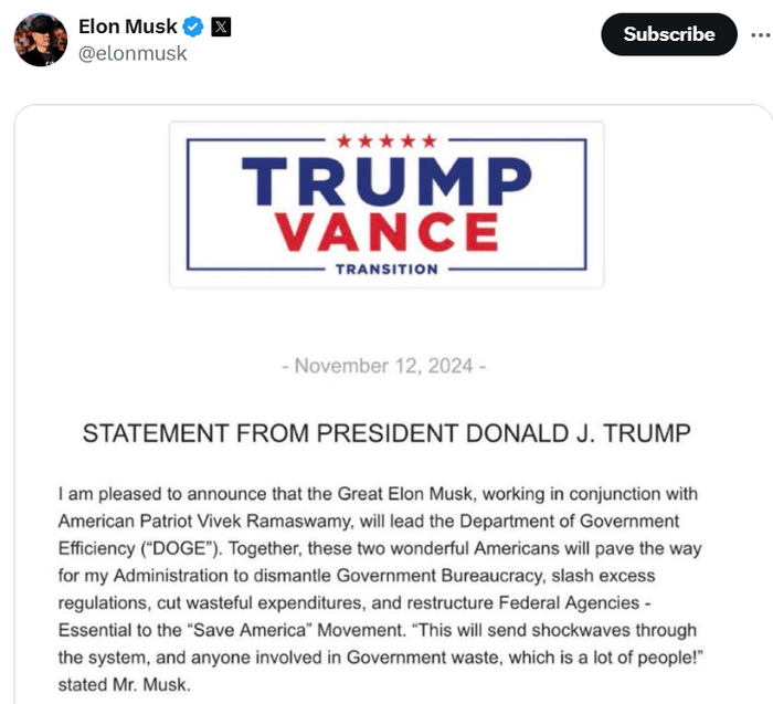 马斯克确认将领导“政府效率部”对抗官僚主义:<strong></p>
<p>可以交易公信宝的网站</strong>你可不知道这将产生多大影响