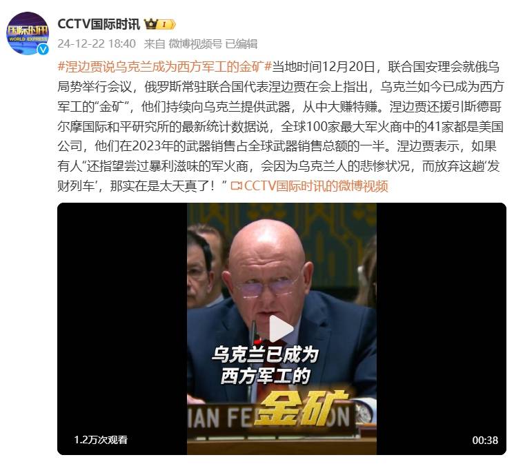 俄罗斯常驻联合国代表:乌克兰如今已成为西方军工的“金矿”