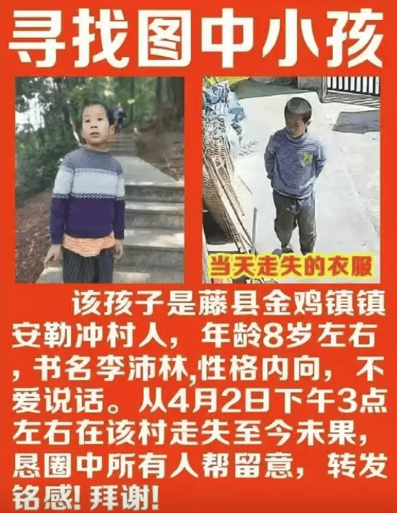 广西梧州8岁男孩“三月三”放假回老家失联五天，数百村民连夜搜山，警方动用热成像