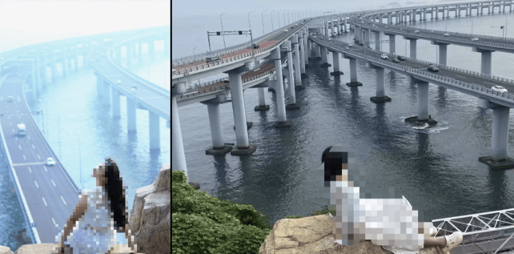 大连一跨海大桥观景台有游客翻栏杆踩空心造景石拍照<strong></p>
<p>黄金国际价格</strong>，当地回应